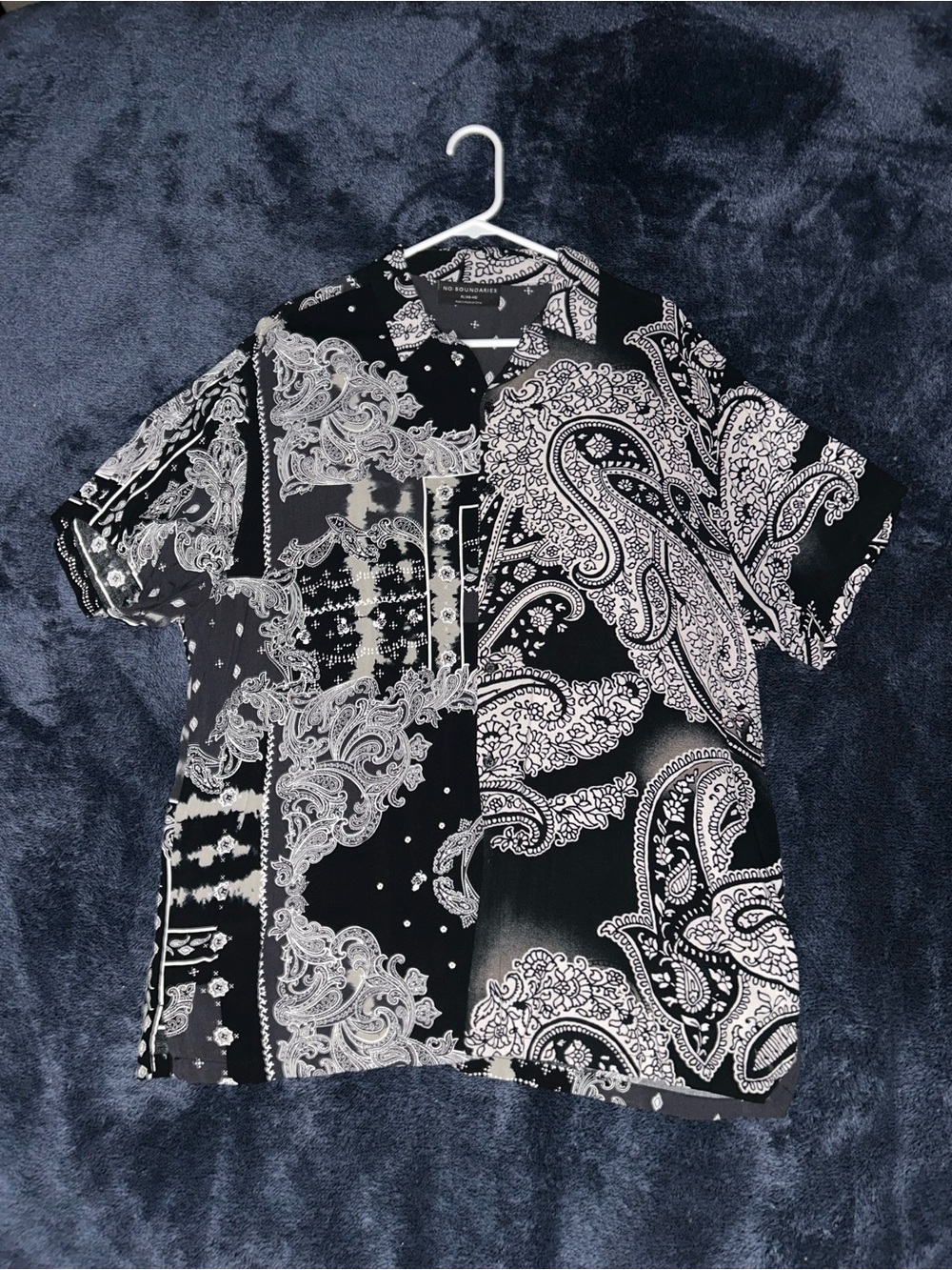 No Boundaries Black and White Paisley Patchwork Button-Down Shirt